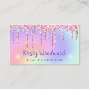 Carte De Visite Dégradé arc-en-ciel pastel et paillettes roses qui