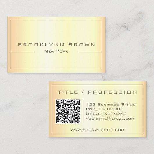Carte De Visite Dégradé d'or clair élégant avec code QR (Devant / Derrière)