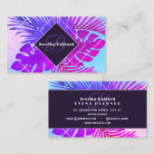 Carte De Visite Dégradé floral et aquarelle bleu pourpre (Devant / Derrière)