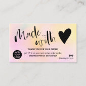 Carte De Visite dégradé rose jaune merci fait avec amour (Devant)