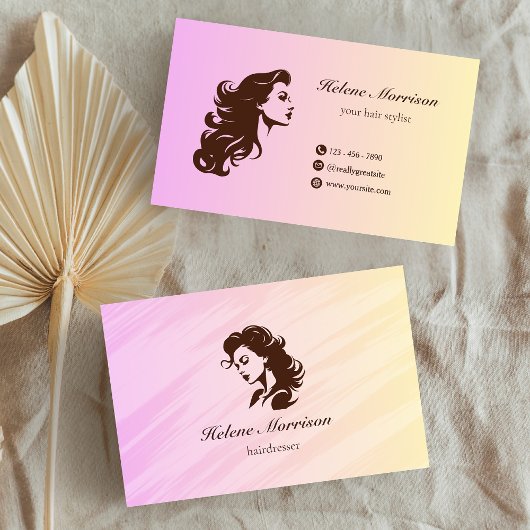 Carte de visite dégradé rose moderne pour coiffeur