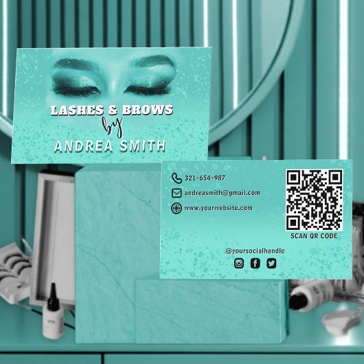 Carte De Visite Dégradé Turquoise Lashes Bros Maquillage Artiste Q
