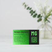 Carte De Visite Dégradé vert clair géométrie motif maille Monogram (Debout devant)