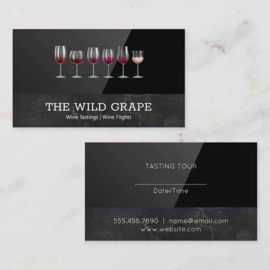 Carte De Visite Dégustation De Vins | Marbre | Noir brillant (Devant / Derrière)