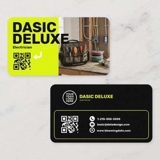 Carte de visite d'électricien avec logo et code QR (Devant / Derrière)