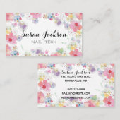 Carte De Visite Delicate Floral Soft Multicolor Script (Devant / Derrière)