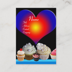 Carte De Visite DÉLICIEUX CUPCAKES DESERT SHOP Blue Red Heart