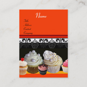 Carte De Visite DÉLICIEUX CUPCAKES DESERT SHOP, orange jaune