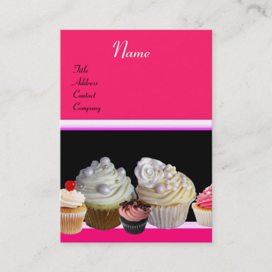 Carte De Visite DÉLICIEUX CUPCAKES DESERT SHOP, Rose Fuchsia Rouge (Devant)