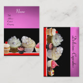 Carte De Visite DÉLICIEUX CUPCAKES DESERT SHOP, violet rose violet (Devant / Derrière)