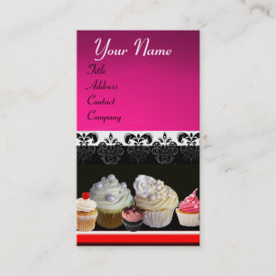 Carte De Visite DÉLICIEUX CUPCAKES DESERT SHOP, violet rose violet