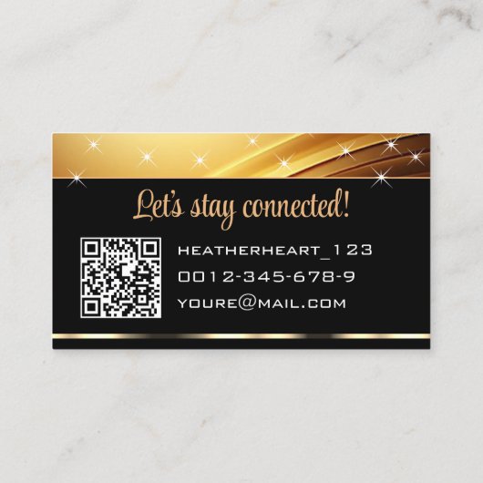 Carte De Visite Deluxe Golden Black Sparkle Stars Ombre QR Code (Dos)