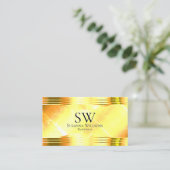 Carte De Visite Deluxe Shimmery Yellow Gold Frontières Monogramme (Debout devant)