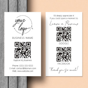 Carte De Visite Demande d'avis minimaliste avec QR Code Chic Blanc