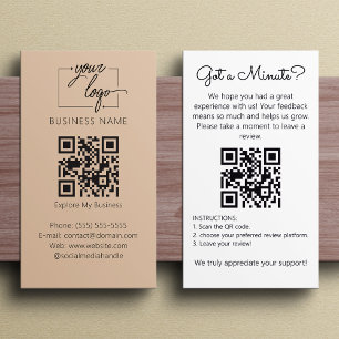 Carte De Visite Demande d'avis minimaliste avec QR Code Chic Blush