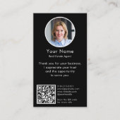 Carte De Visite Demande d'avis moderne avec code QR et photo noir (Devant)