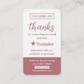 Carte De Visite Demande d'avis Trustpilot avec code QR scannable (Dos)