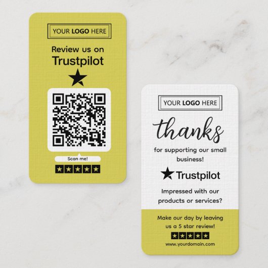 Carte De Visite Demande d'avis Trustpilot avec code QR scannable (Devant / Derrière)