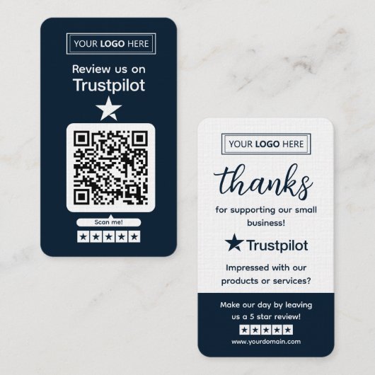 Carte De Visite Demande d'avis Trustpilot avec code QR scannable (Devant / Derrière)