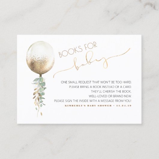 Carte De Visite Demande de baby shower - Gold Balloon Greenery Gar (Devant)
