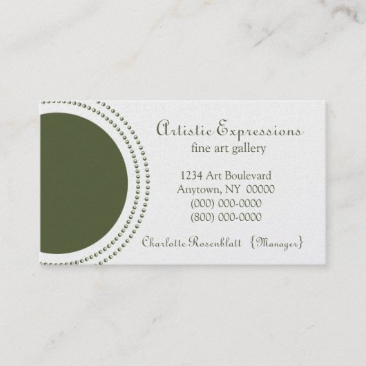 Carte de visite demi-cercles élégant, vert olive (Devant)