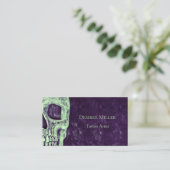 Carte De Visite Demi-crâne gothique Artiste de tatouage vert viole (Debout devant)