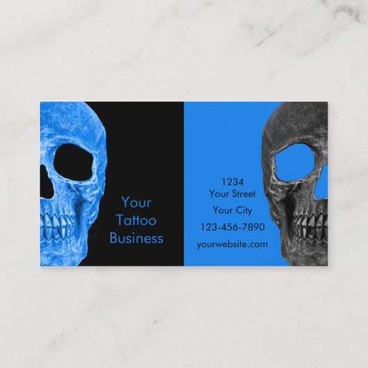 Carte De Visite Demi-crâne gothique Têtes de tatouage bleu noir Bo (Dos)