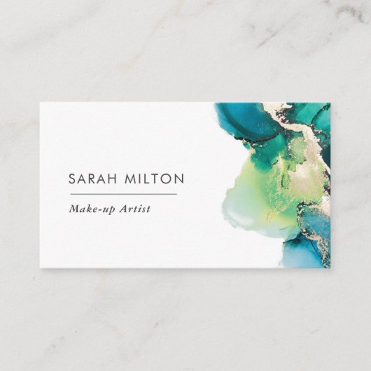 carte de visite d'encre couleur or bleu vert (Devant)