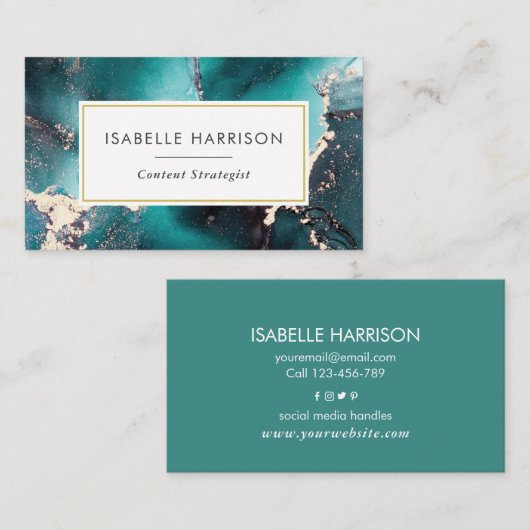 carte de visite d'encre couleur or bleu vert (Devant / Derrière)