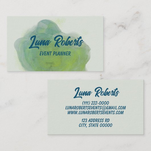 Carte de visite d'encre d'alcool vert étincelant o (Devant / Derrière)