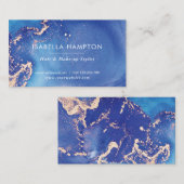 carte de visite d'encre d'aquarelle bleu et or (Devant / Derrière)