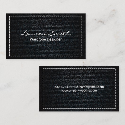 Carte De Visite Denim | Bordure blanche pointillée (Devant / Derrière)