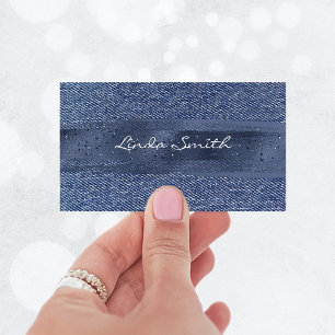 Carte De Visite Denim Glittery Navy Brush Stroke