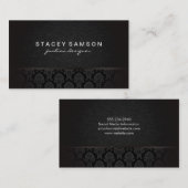 Carte De Visite Denim Luxe tendance avec modèle Damask élégant (Devant / Derrière)