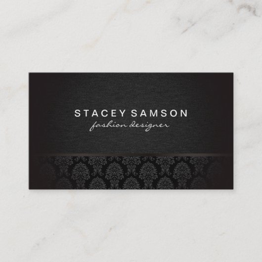 Carte De Visite Denim Luxe tendance avec modèle Damask élégant (Devant)