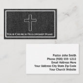 Carte De Visite Denim Noir Robuste Croix Contour Église Pasteur (Devant / Derrière)