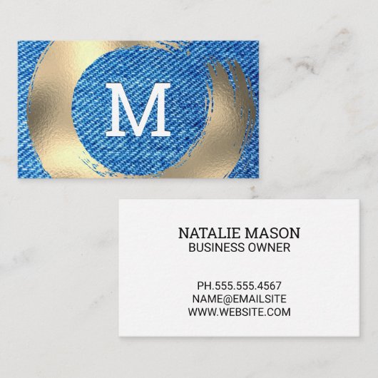 Carte De Visite Denim Texture | Or brossé (Devant / Derrière)