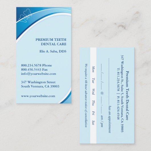 Carte de visite dentaire avec rendez-vous (Devant / Derrière)