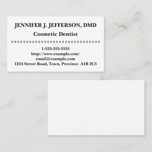 Carte de visite dentaire cosmétique de base (Devant / Derrière)