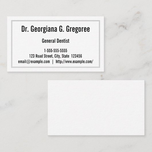 Carte de visite dentaire général de base (Devant / Derrière)