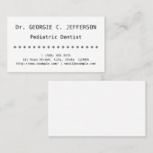 Carte de visite dentaire pédiatrique ordinaire (Devant / Derrière)