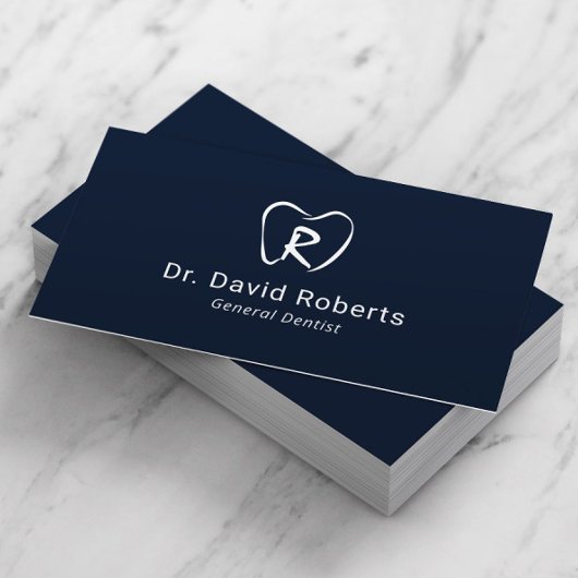 Carte De Visite Dental Custom Tooth Logo Marine Blue Dentist