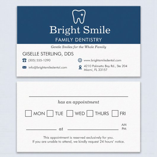 Carte De Visite Dental Dentistry Office Appointment Reminder