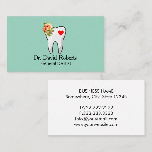 Carte De Visite Dental Tooth Heart (Devant / Derrière)