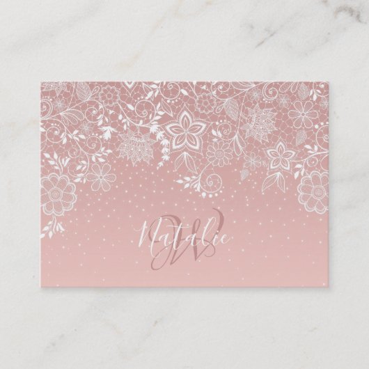 Carte De Visite Dentelle blanche élégante florale et conception de (Devant)