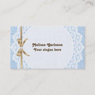 Carte De Visite Dentelle blanche et burlap bleu