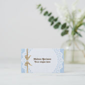 Carte De Visite Dentelle blanche et burlap bleu (Debout devant)
