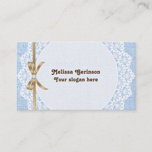 Carte De Visite Dentelle blanche et burlap bleu (Devant)