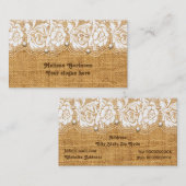 Carte De Visite Dentelle blanche et perles sur burlap orange (Devant / Derrière)