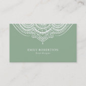 Carte De Visite Dentelle Blanche Paisley Mandala Sur Sage Green (Devant)